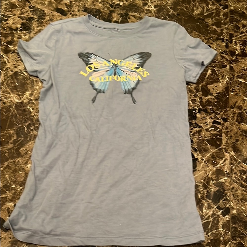 Aeropostale Gray and Blue Short Sleeve Tee with Butterfly Design